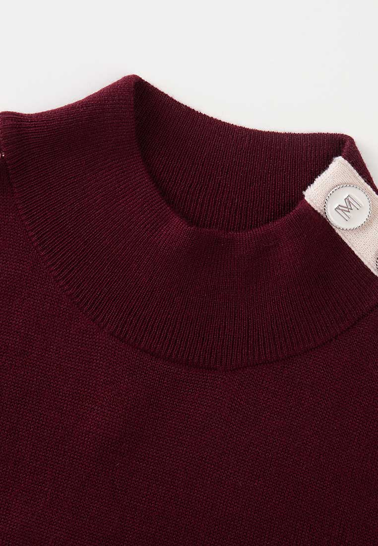 Red Wool High Neck Sweater with Buttons - MOISELLE