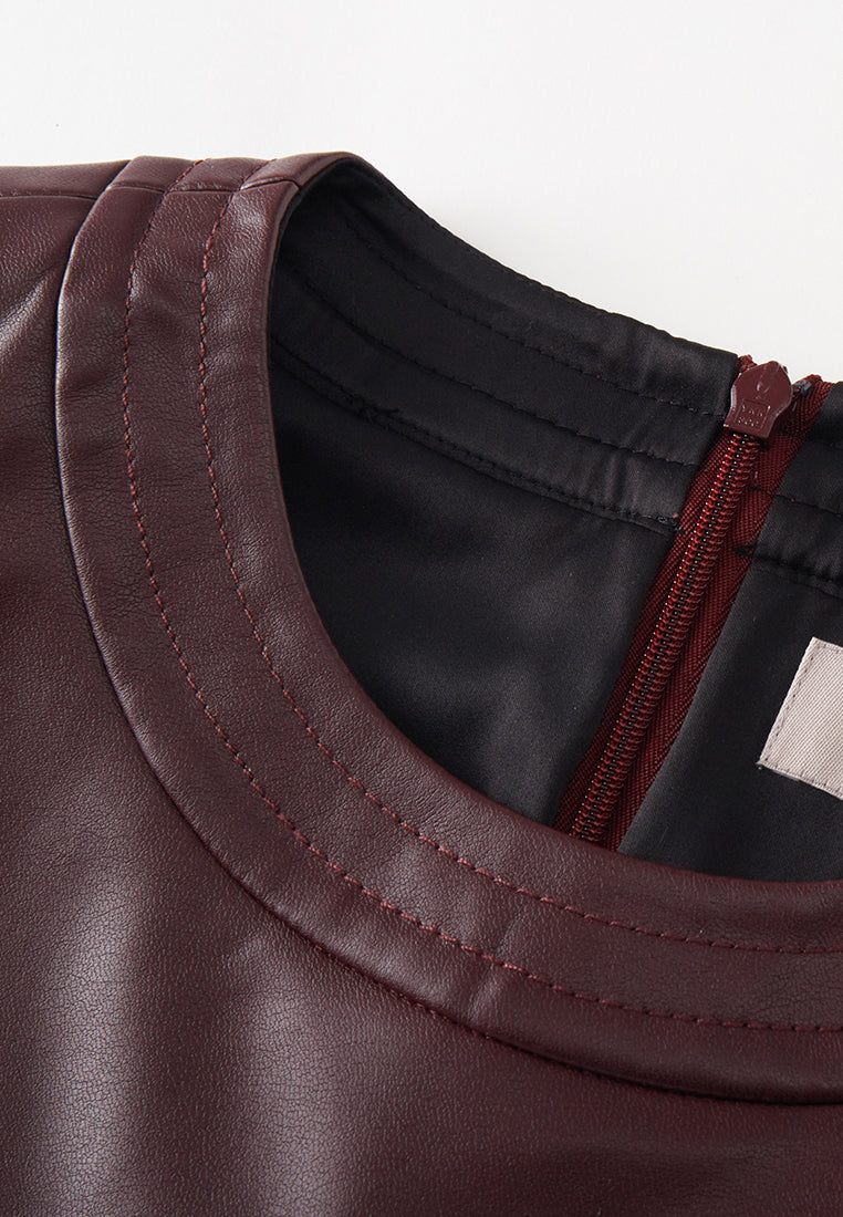 Dark Red Vegan Leather Sleeveless Top - MOISELLE