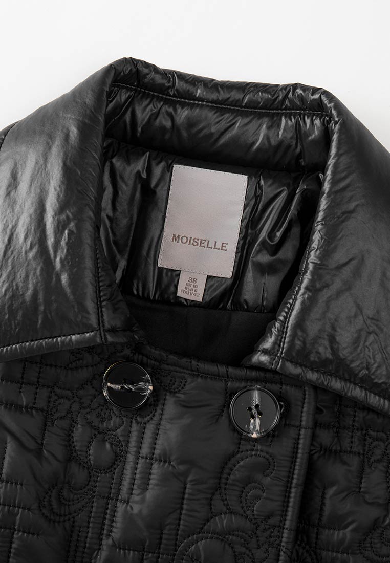 Antibacterial Black Quilted Jacket with Belt - MOISELLE