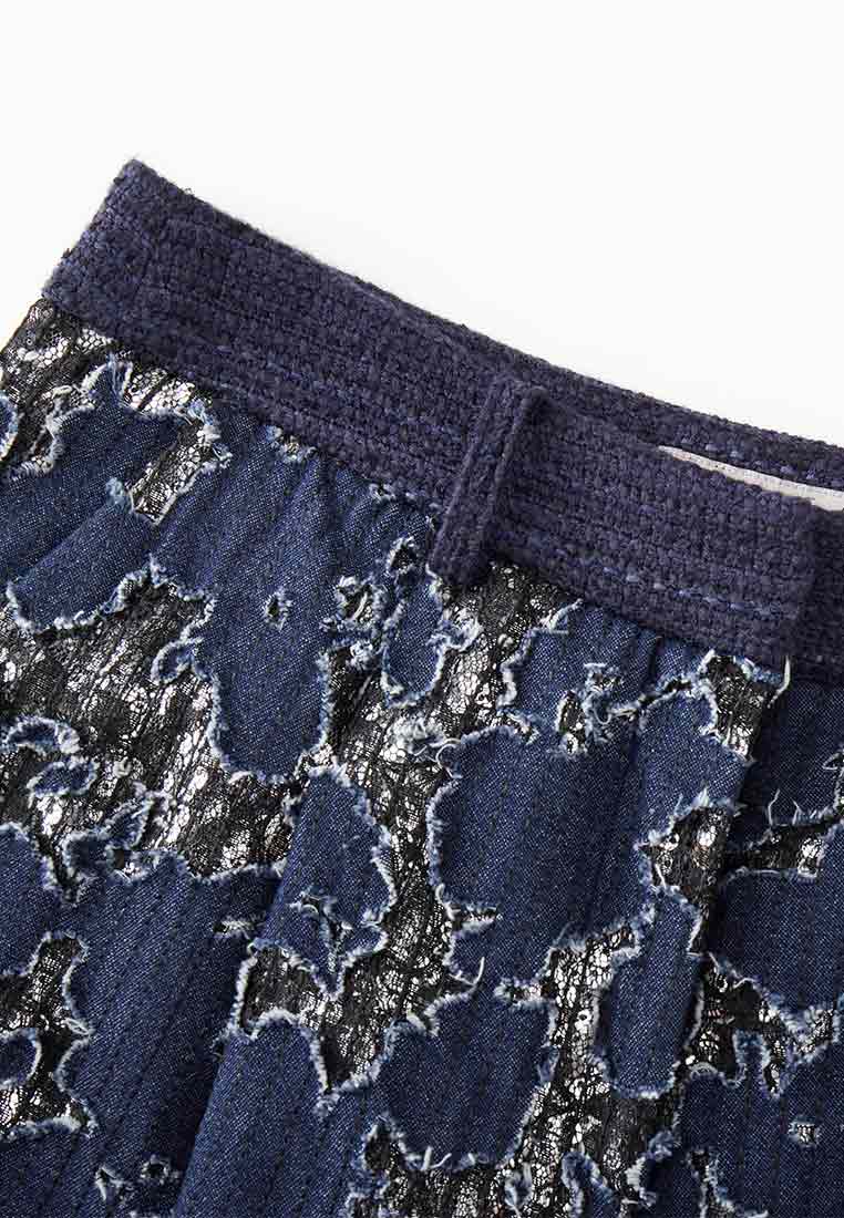 Reconstructed Denim Lace Wide Leg Pants - MOISELLE