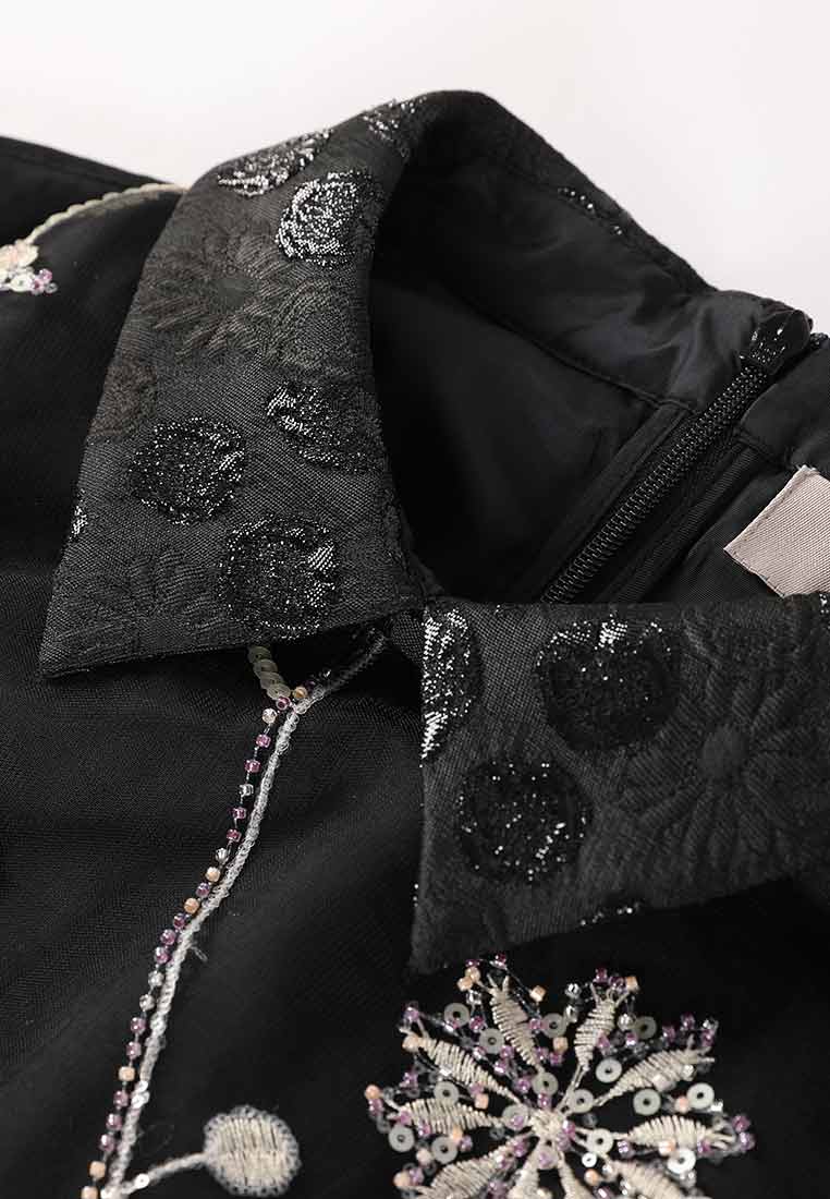 Light Black Collar Jacquard Dinner Dress - MOISELLE