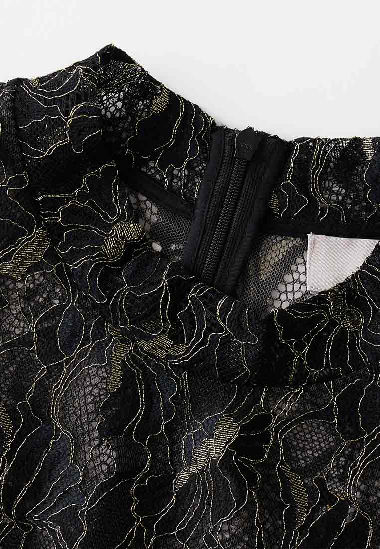 Black Lace Floral Embellished Blouse - MOISELLE