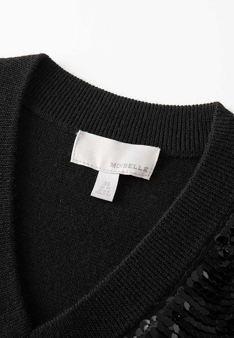 Black Sequin Wool Knit Vest - MOISELLE