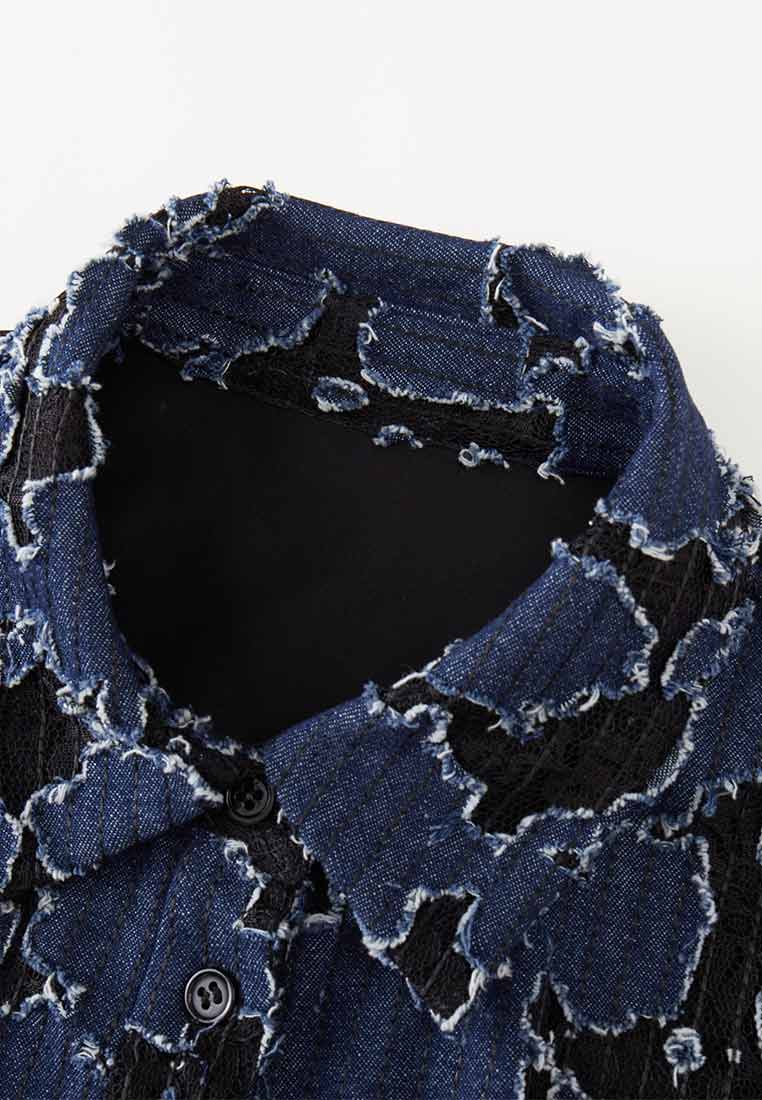Reconstructed Denim Lace-detailing Shirt - MOISELLE