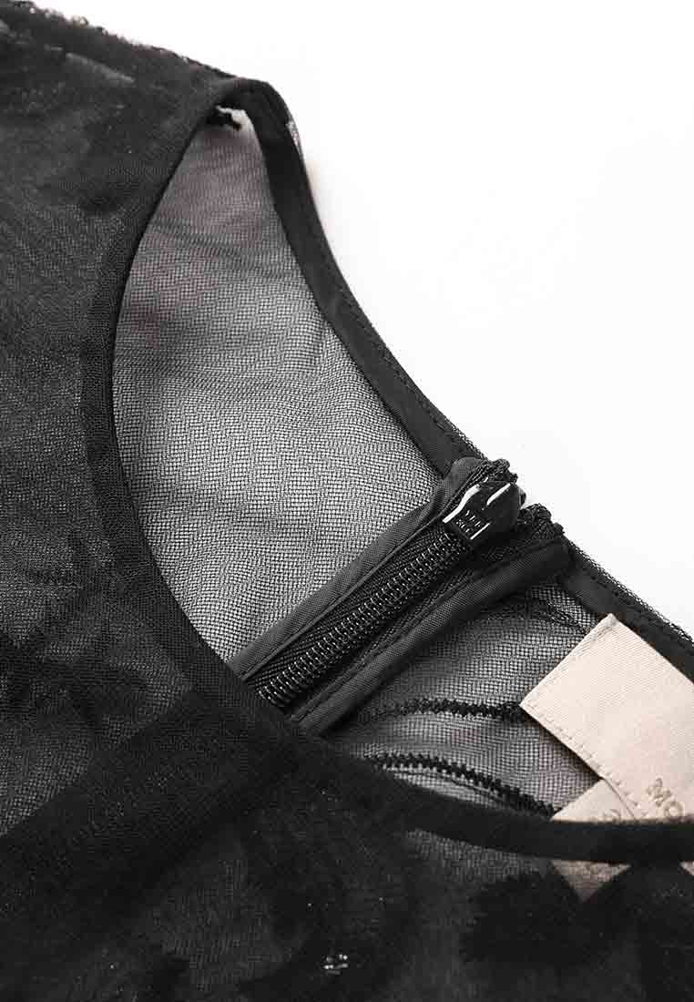 Black Sequin-Embellished Long Sleeves Cocktail Dress - MOISELLE