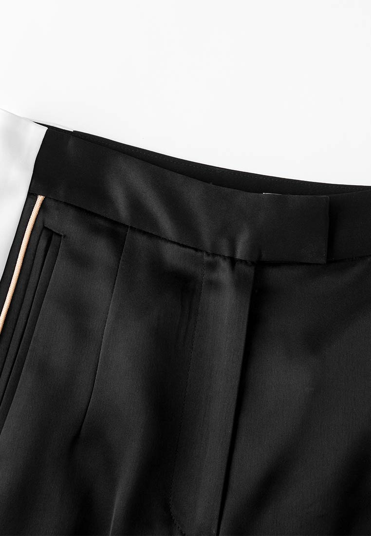 Black Golden-detailing Wide-Leg Trousers - MOISELLE