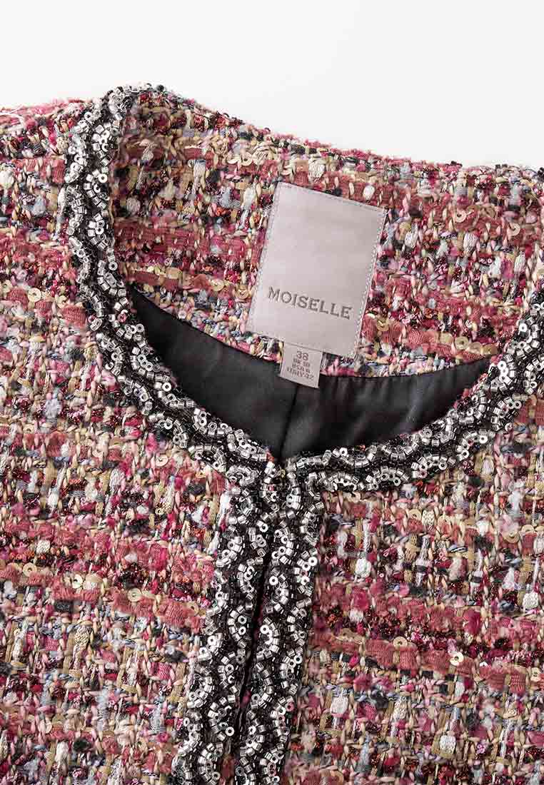 Red Cropped Sequins Detailing Tweed Vest - MOISELLE