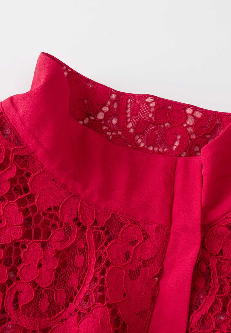 Red Jacquard Lace Cape Top - MOISELLE