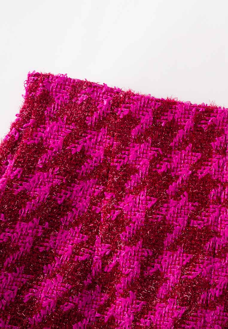 Fluorescent Pink Dark Red Monogram Tweed Skirt - MOISELLE