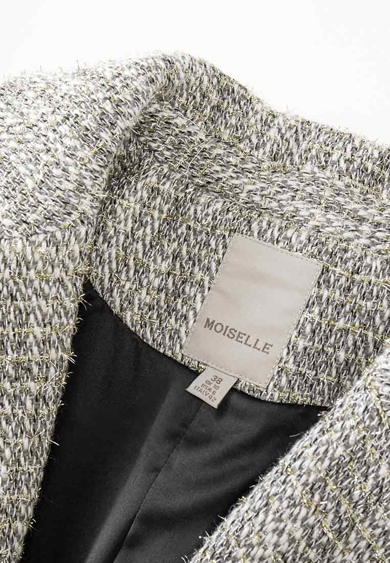 Gem-detail Lapel Tweed Coat - MOISELLE