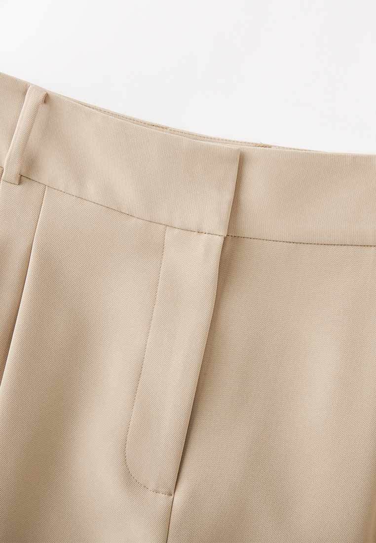 Khaki Cropped Calf Length Trousers - MOISELLE