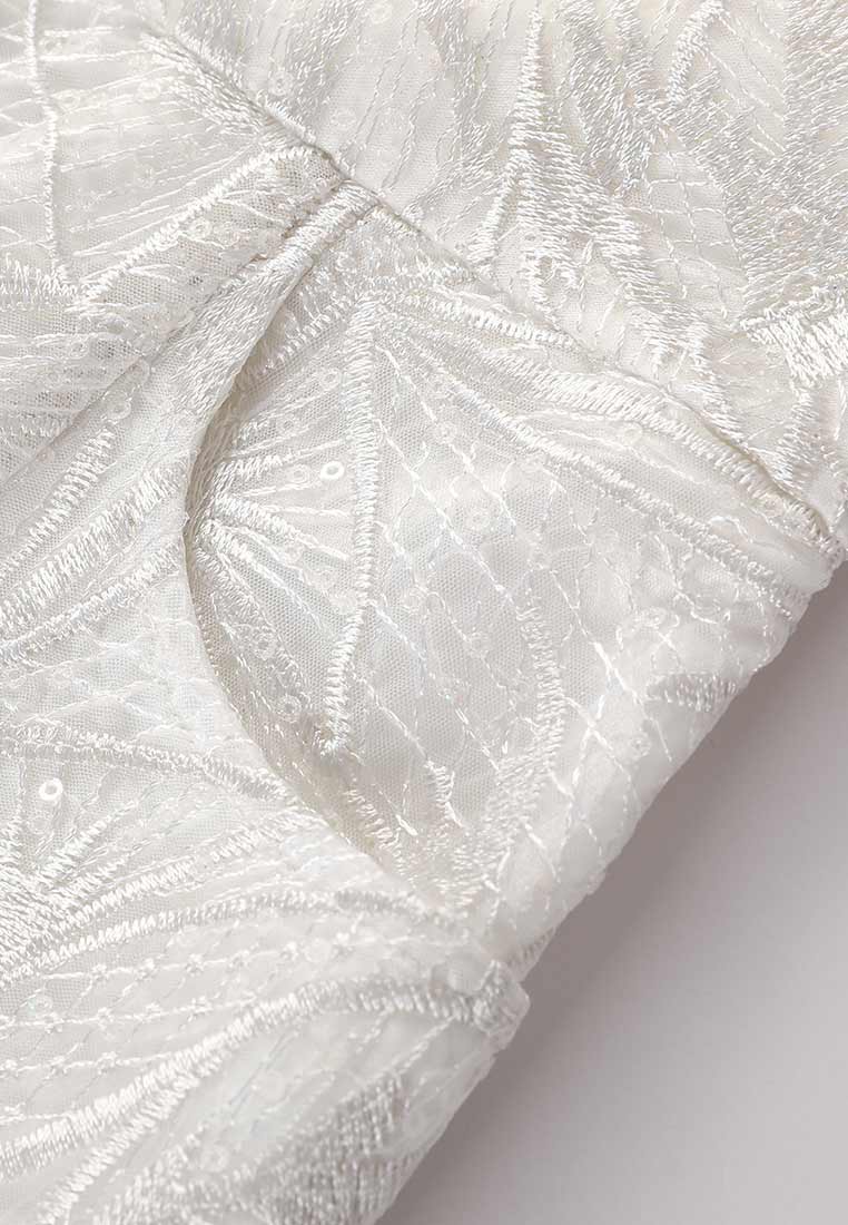 White Jacquard Lace A-line Midi Skirt - MOISELLE