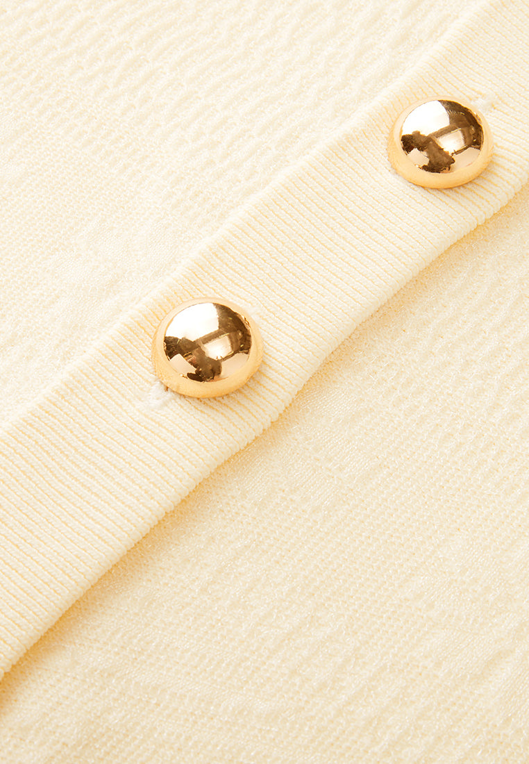 Beige Short Sleeves Cardigan with Gold Buttons