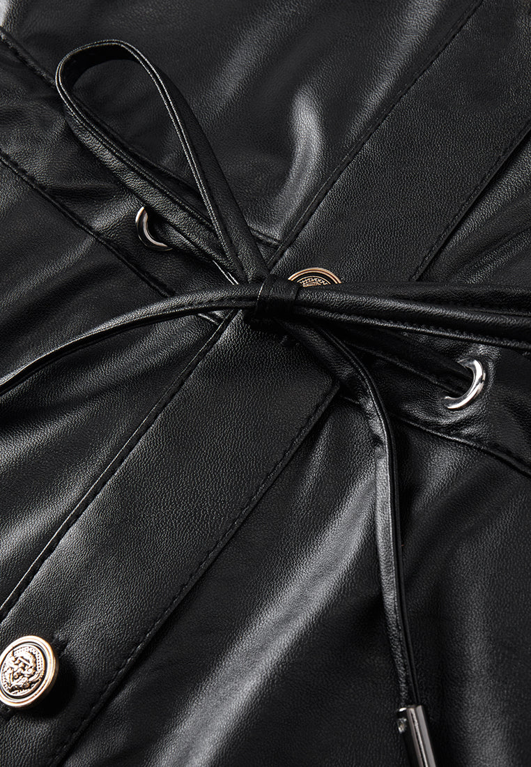 Black Vegan Leather Shirt Dress - MOISELLE