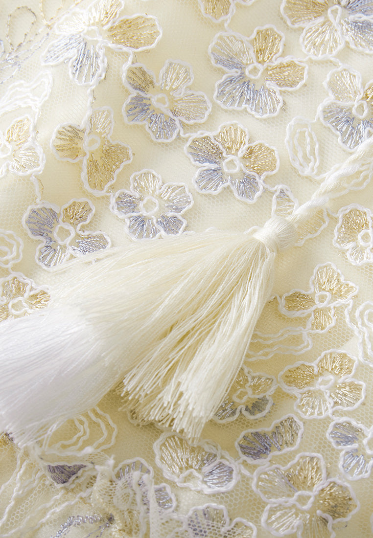 Beige Embroidered Lacy Maxi Dress - MOISELLE