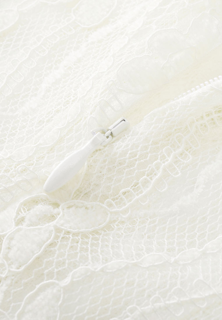 White Velvet Lace See-Through Top - MOISELLE