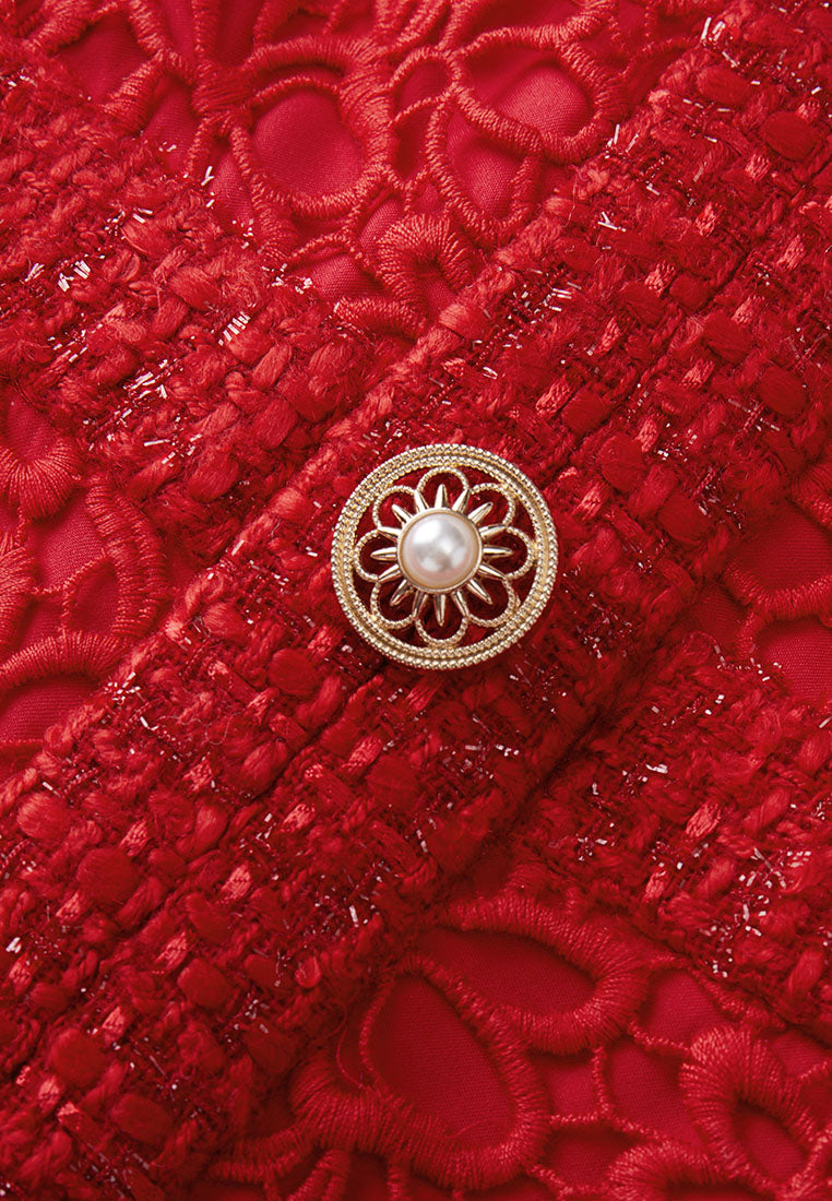 Red Signature Short-sleeved Tweed Dress - MOISELLE