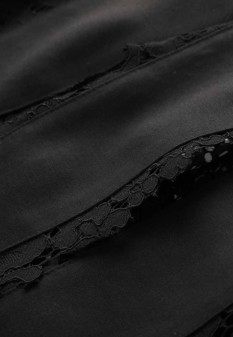 Lace Detail Black Midi Skirt - MOISELLE