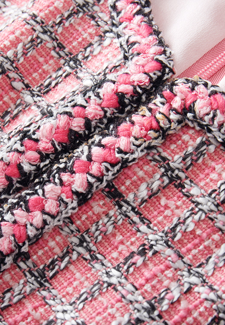 Pink Puff Sleeve Tweed Midi Dress - MOISELLE