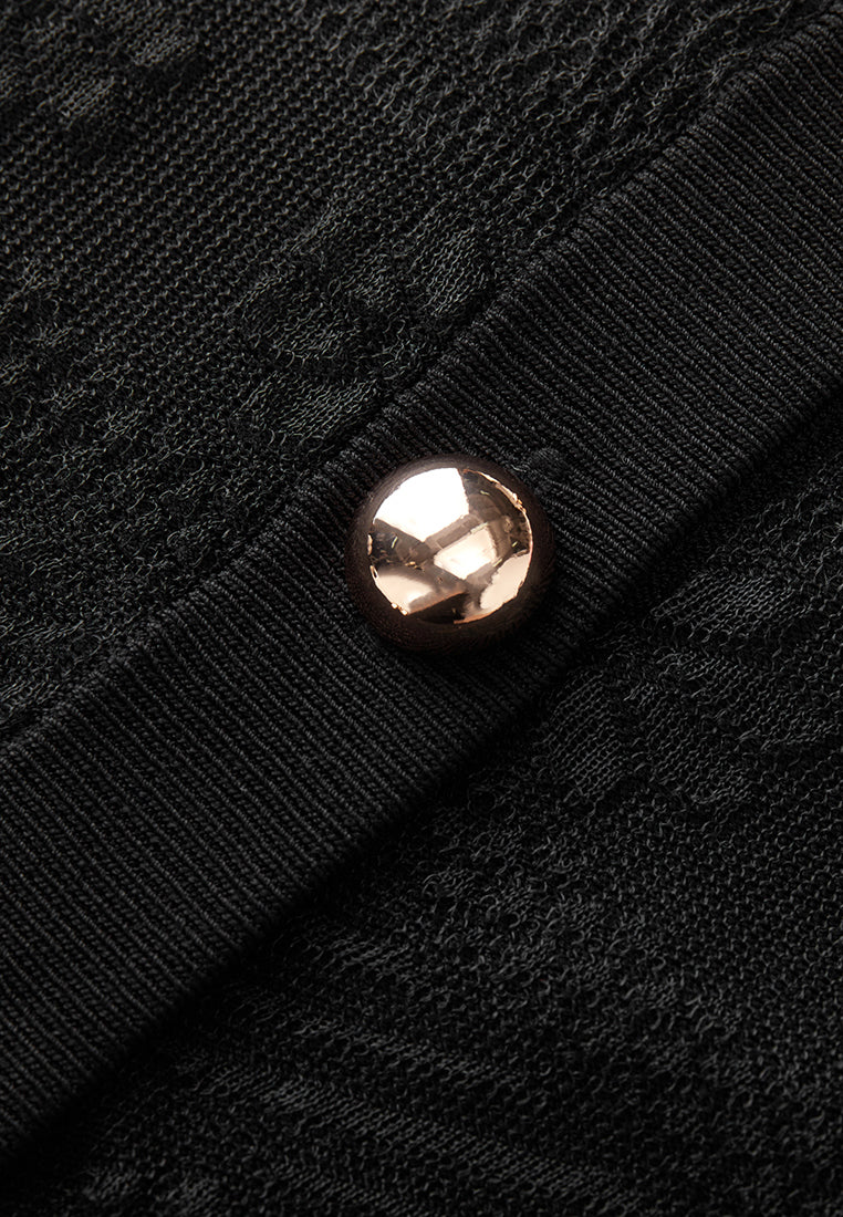 Black Short Sleeves Cardigan with Gold Buttons