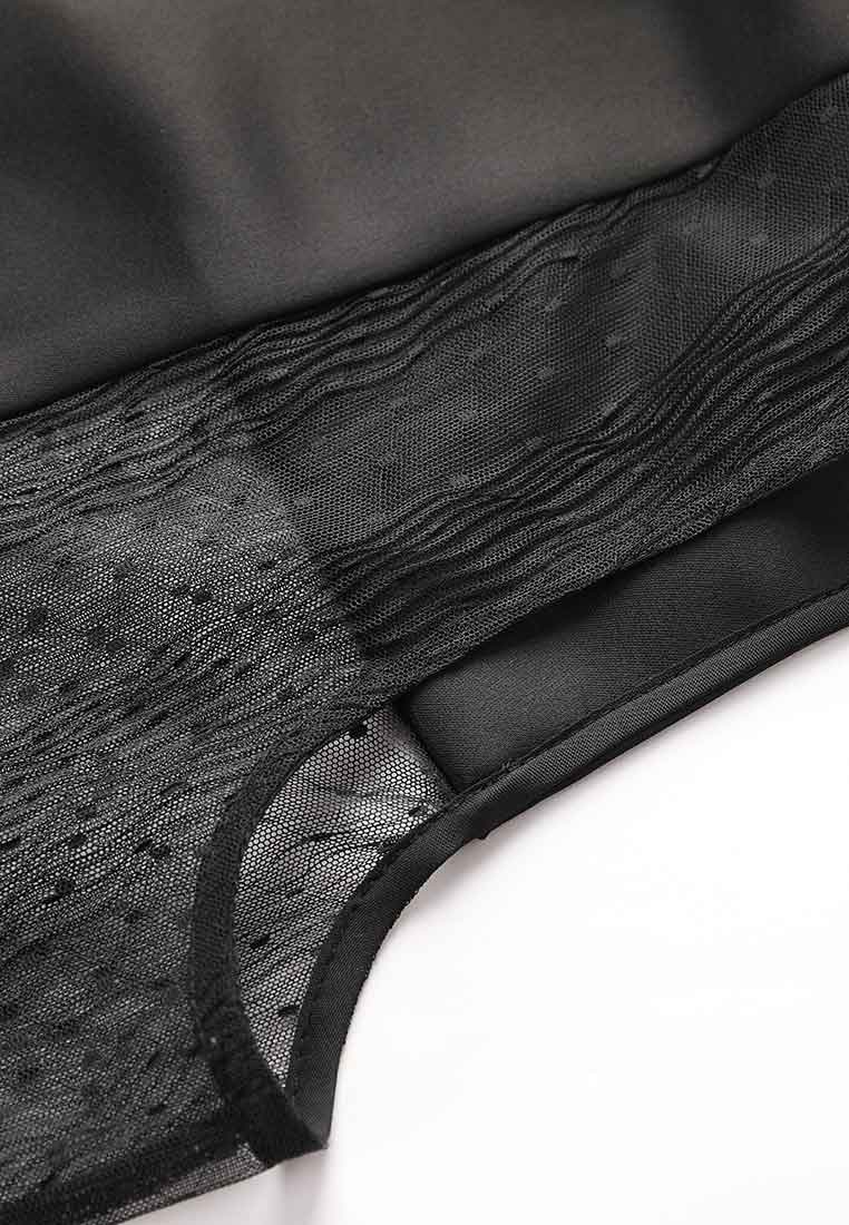 Black Satin Lace Detail Sleeveless Top - MOISELLE