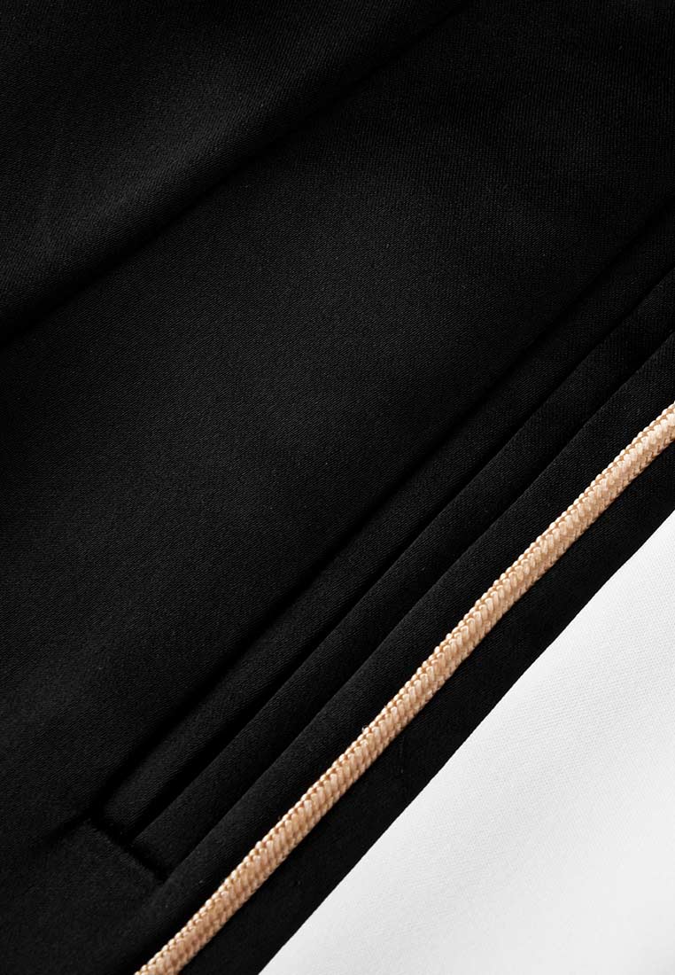 Black Golden-detailing Wide-Leg Trousers - MOISELLE