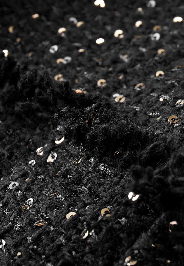Black Sequin Tweed Princess Coat - MOISELLE