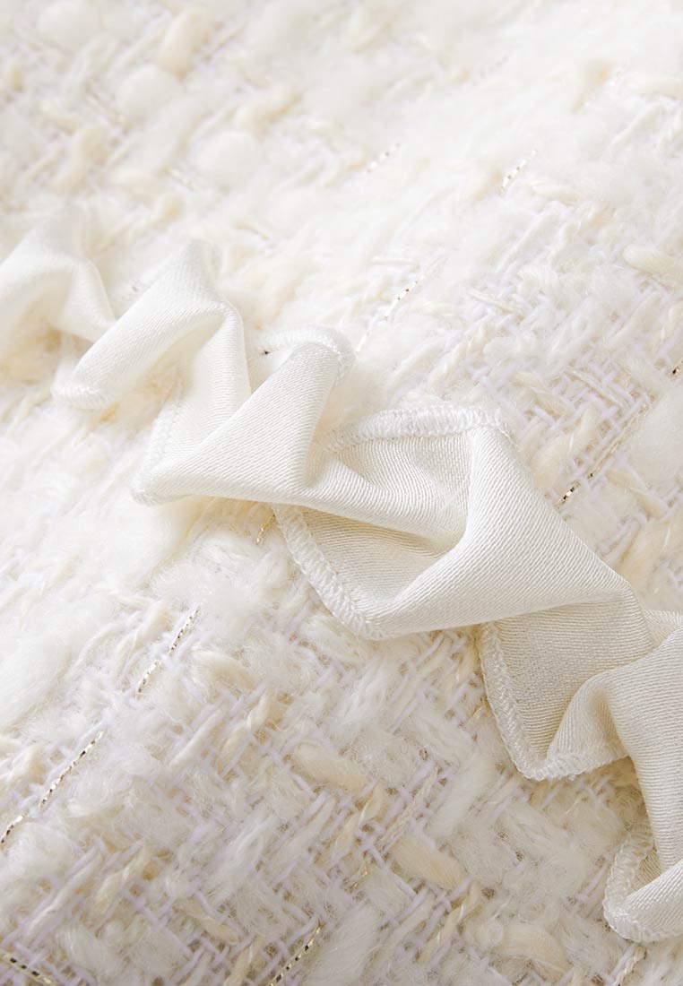 White Tweed Long-sleeved Midi Dress - MOISELLE