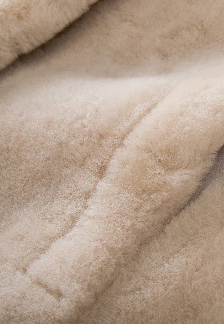 Beige Fur Double-breasted Long Coat - MOISELLE