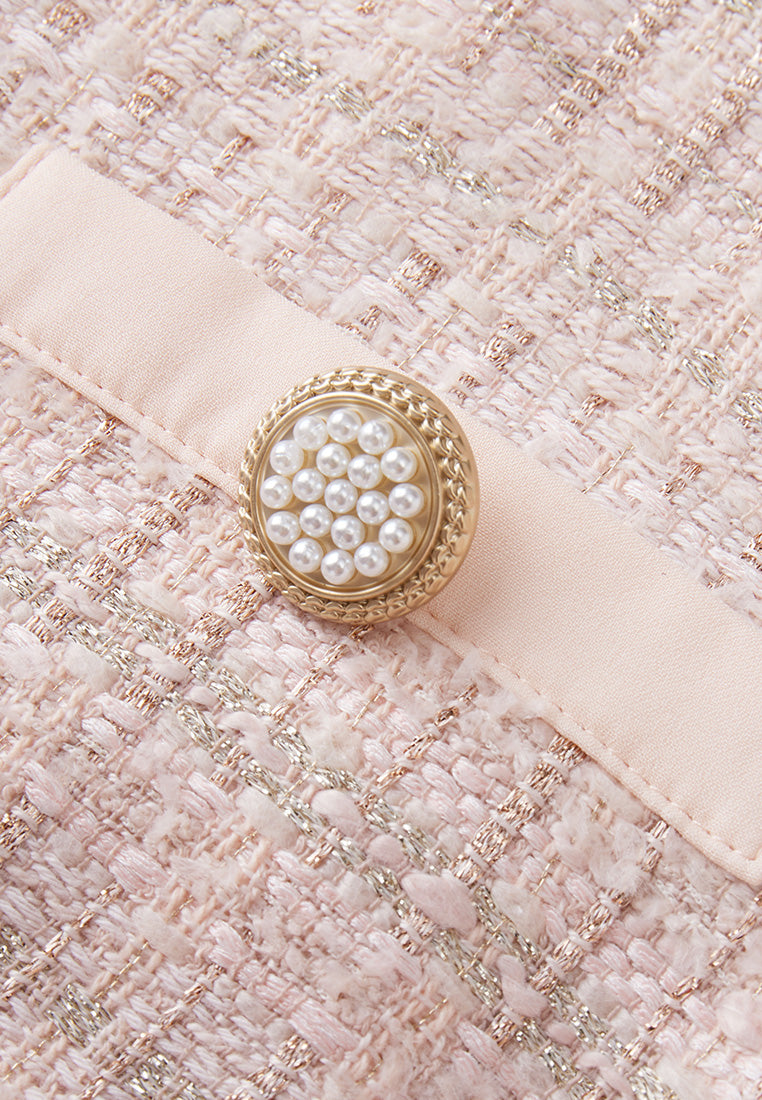Pink Signature Short-sleeved Tweed Dress - MOISELLE