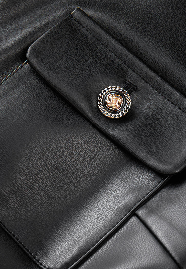 Black Vegan Leather Long-sleeved Top - MOISELLE