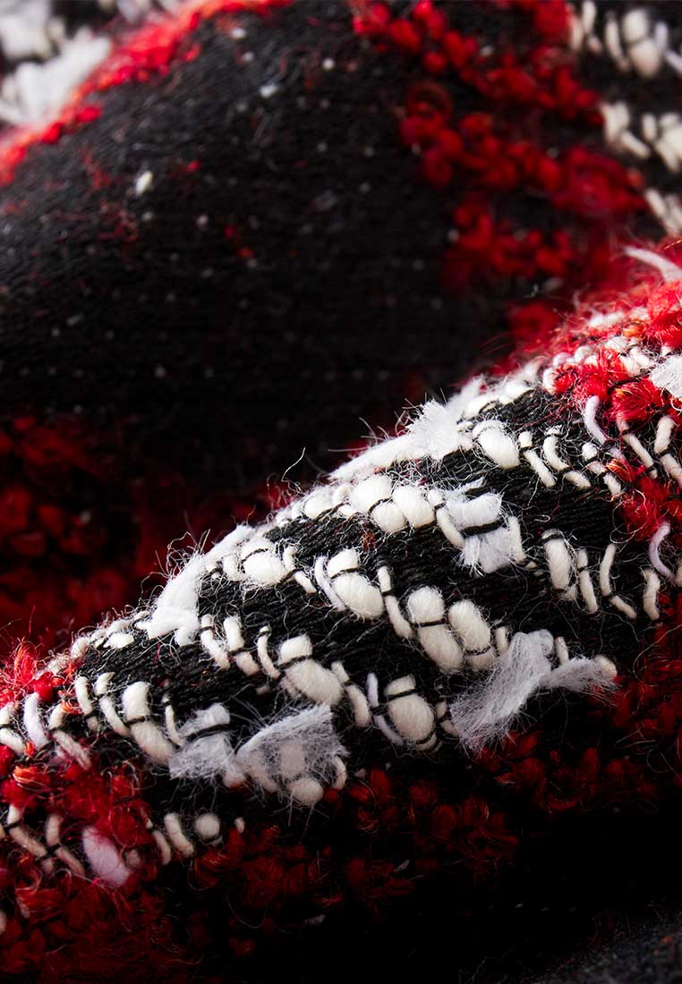 Red Plaid Tweed Midi Skirt - MOISELLE