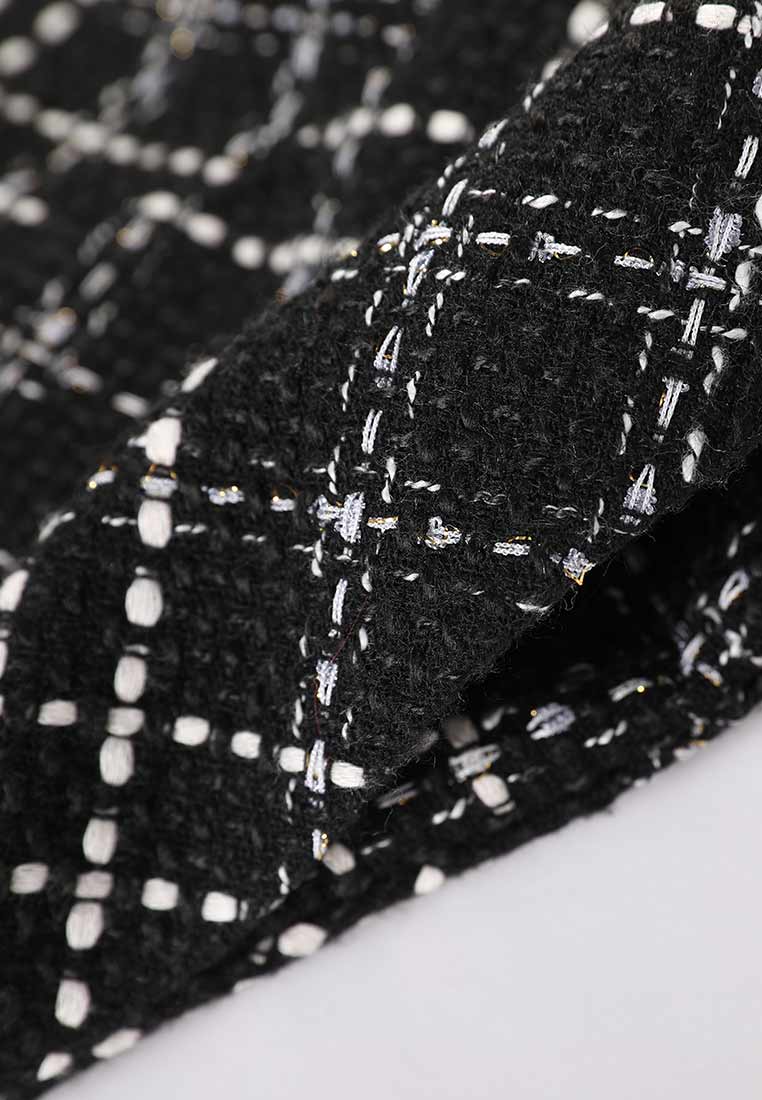 Black Plaid Sleeveless Tweed Dress - MOISELLE