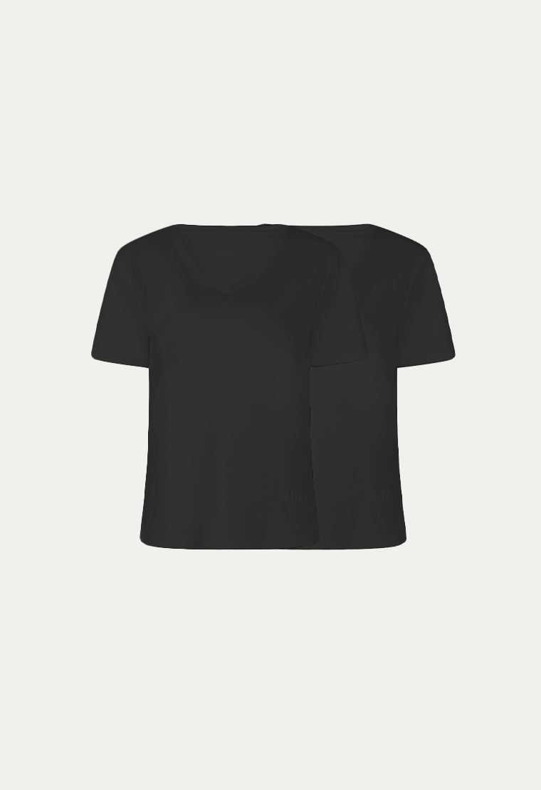 Antibacterial basic V-neck T-shirt (Black) - MOISELLE