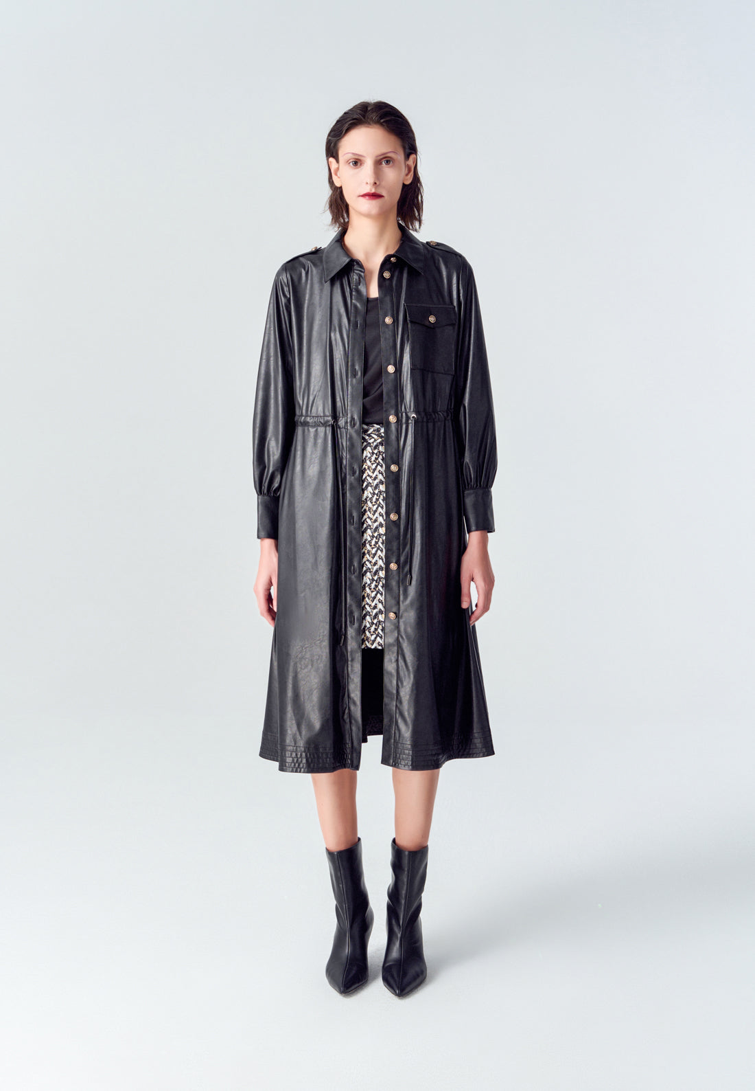 MOISELLE Motorcycle Black Vegan Leather Coat Dress MOISELLE Motorcycle Black Vegan Leather Coat Dress
