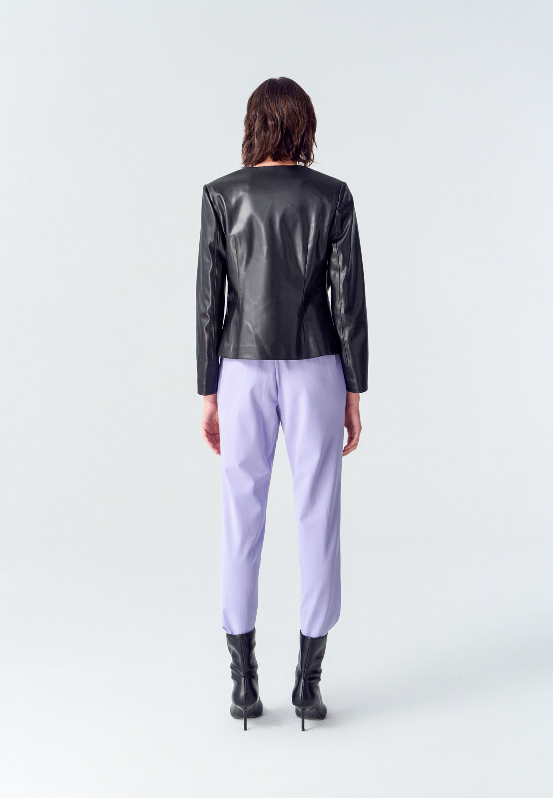 Black Vegan Leather Long-sleeved Top