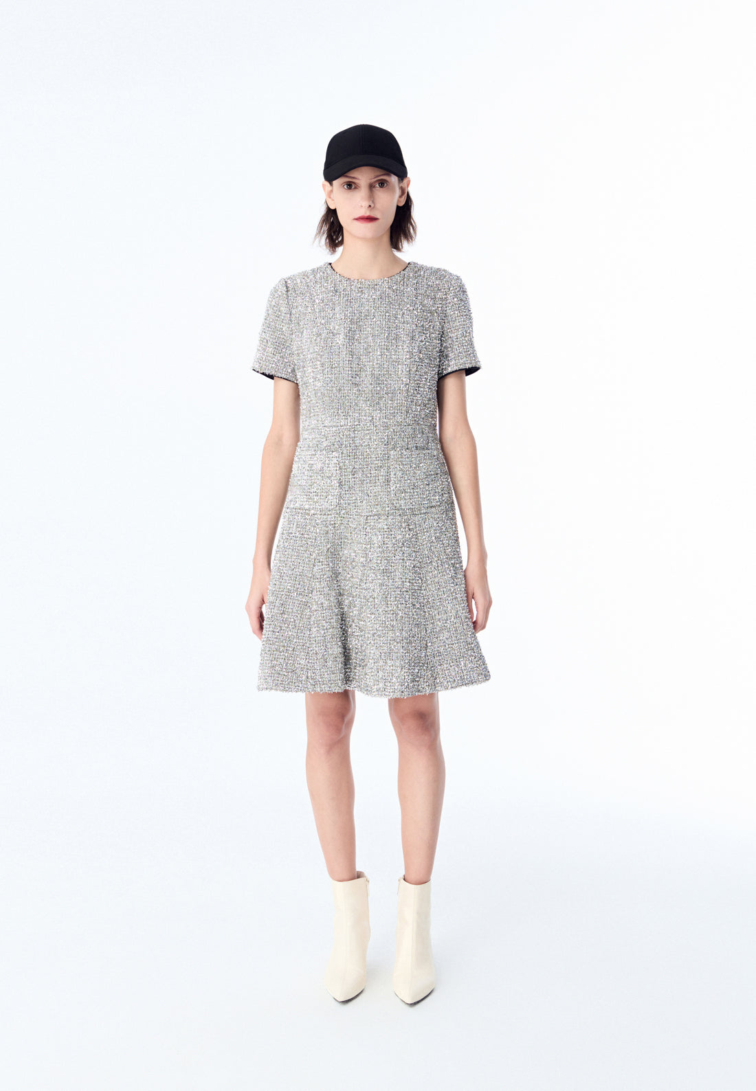 Silver Lurex Tweed Midi Dress