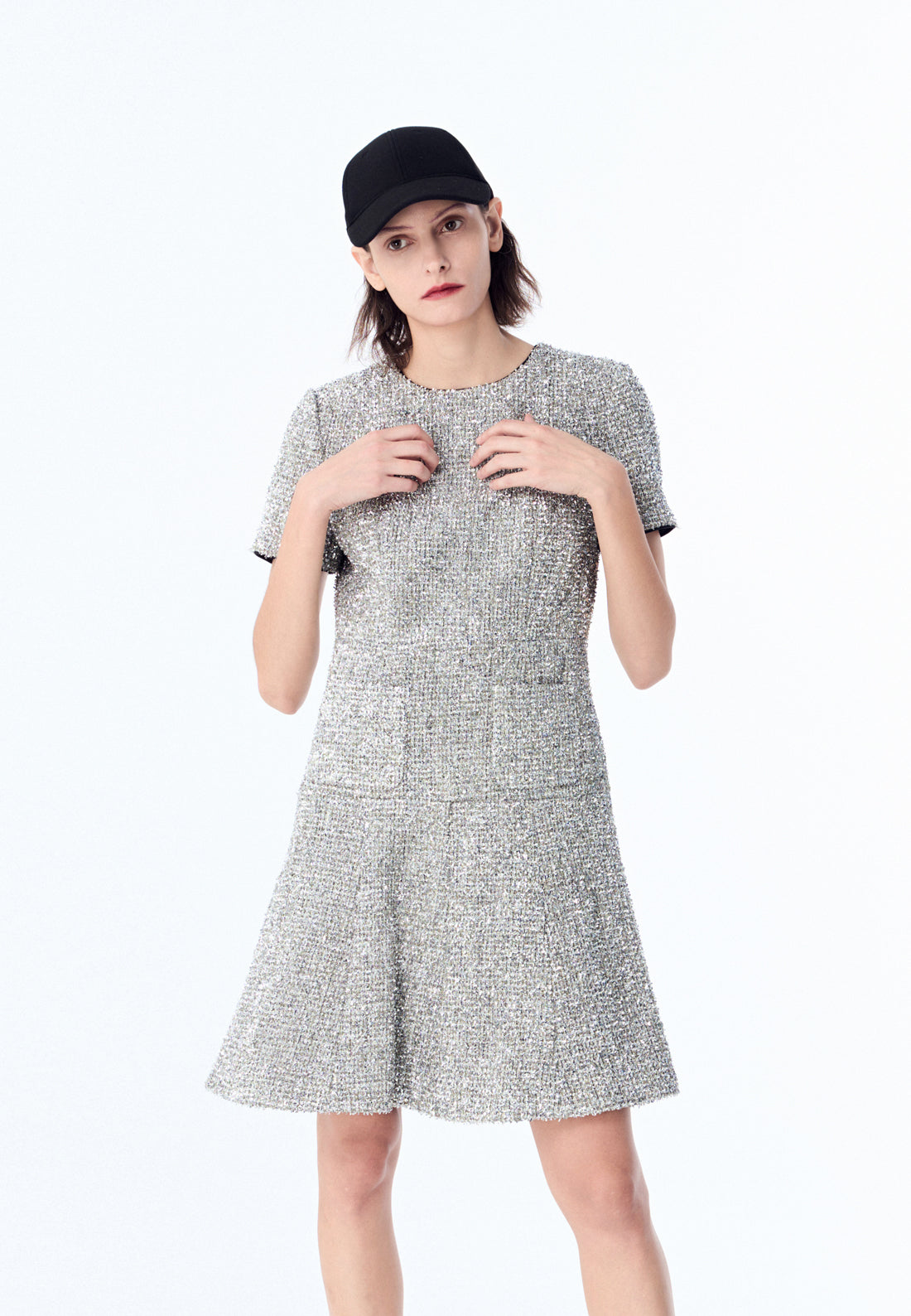 Silver Lurex Tweed Midi Dress – MOISELLE