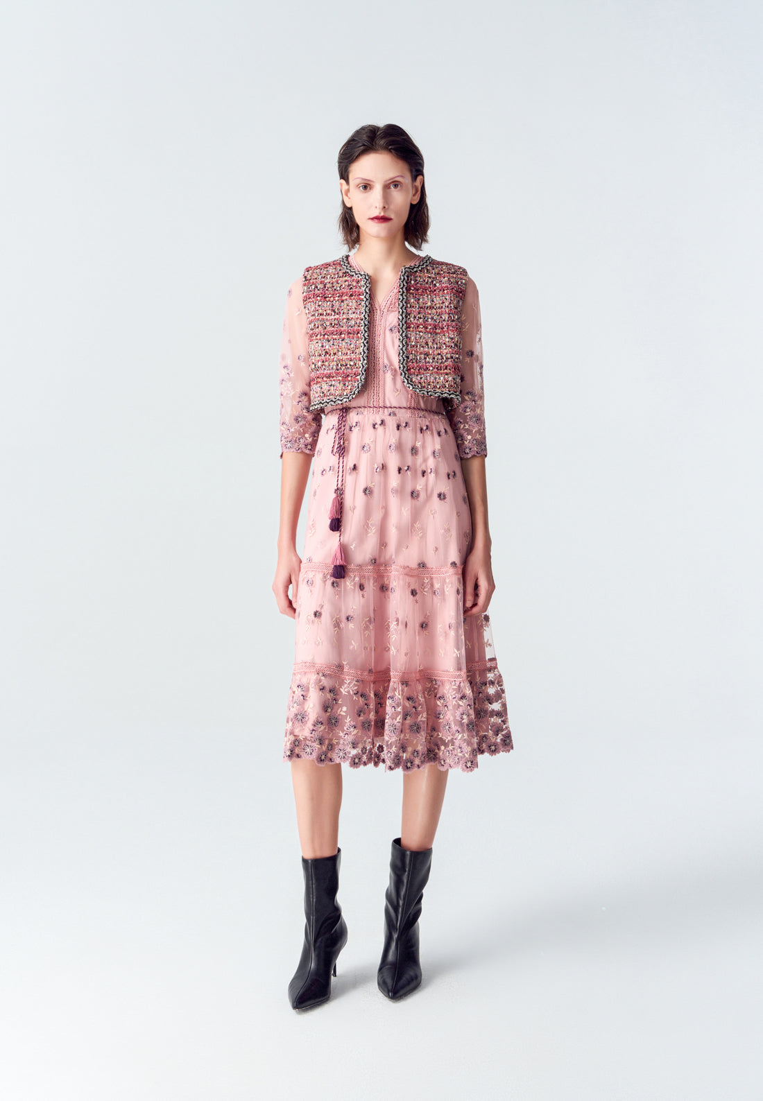 Bohemian Purple V neck Embroidered Dress MOISELLE