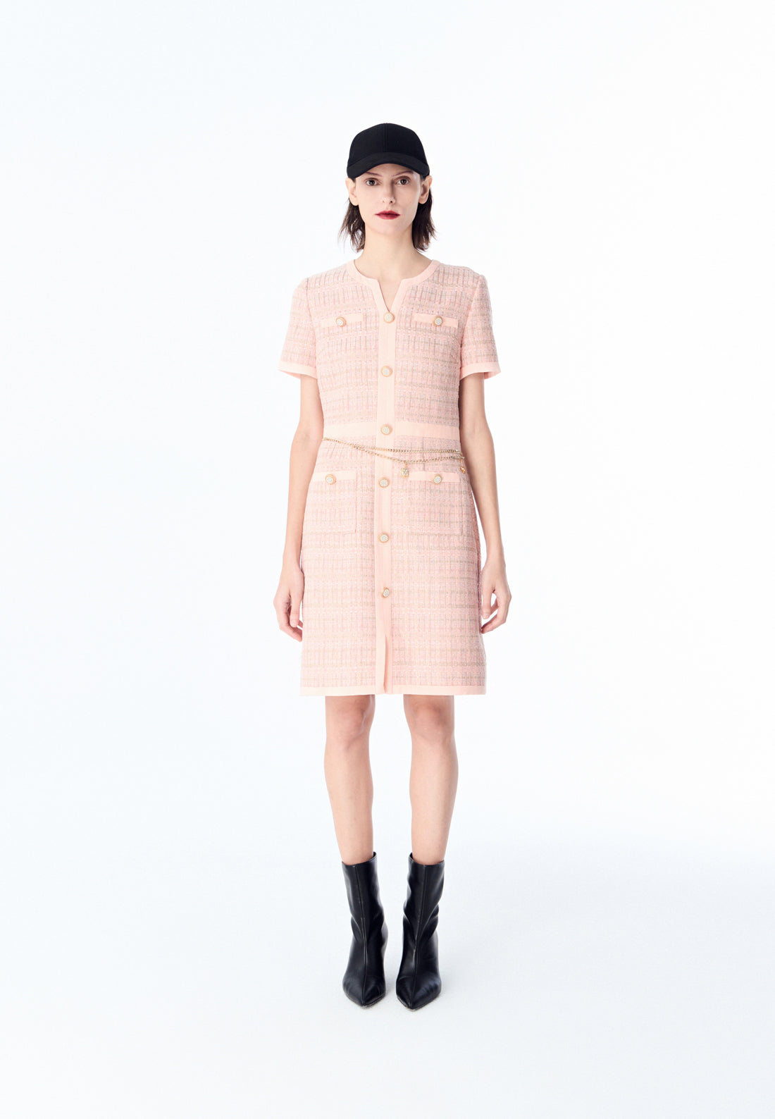Pink Signature Short-sleeved Tweed Dress