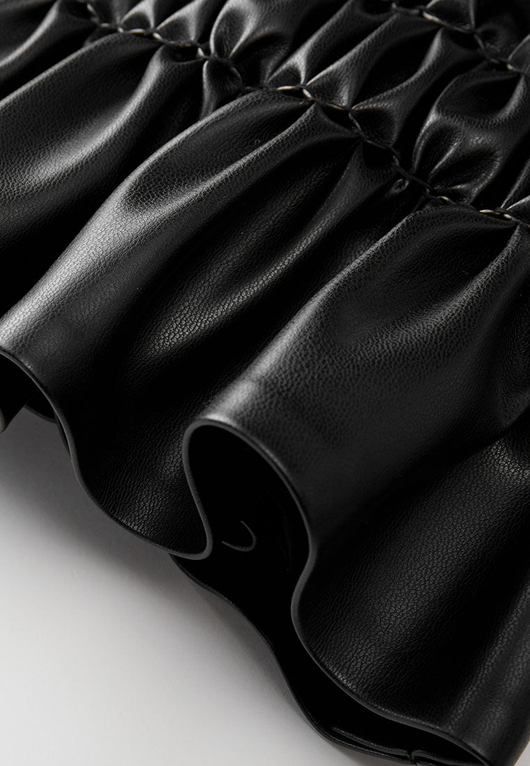 Black Leather Zip-up Jacket - MOISELLE