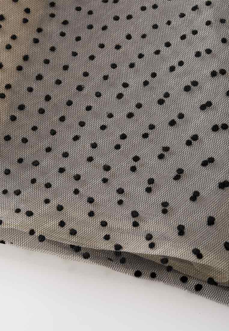 Mesh Ruffle-detailing Stand Collar Dress - MOISELLE