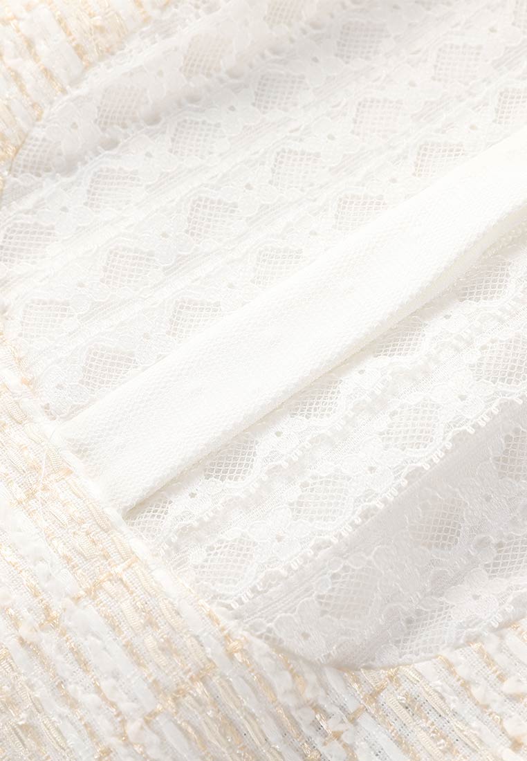 White Tweed Short Sleeve Dress - MOISELLE