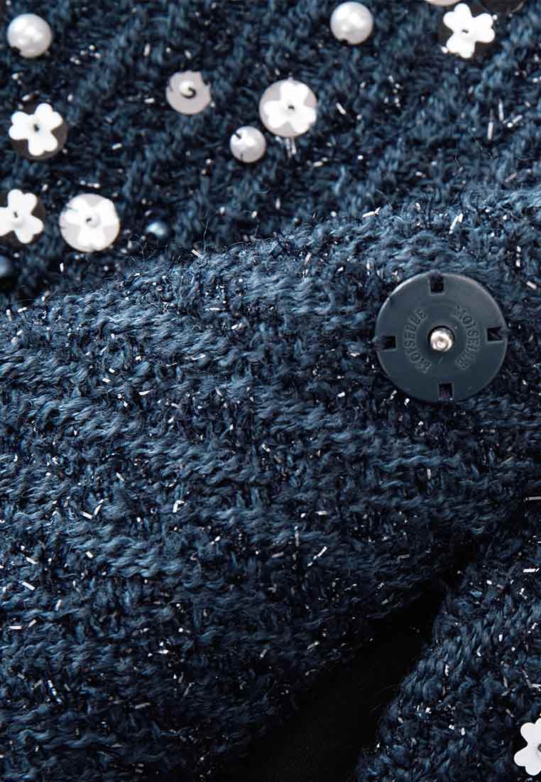 Dark Blue Rhinestone Lurex Tweed Cropped Jacket - MOISELLE