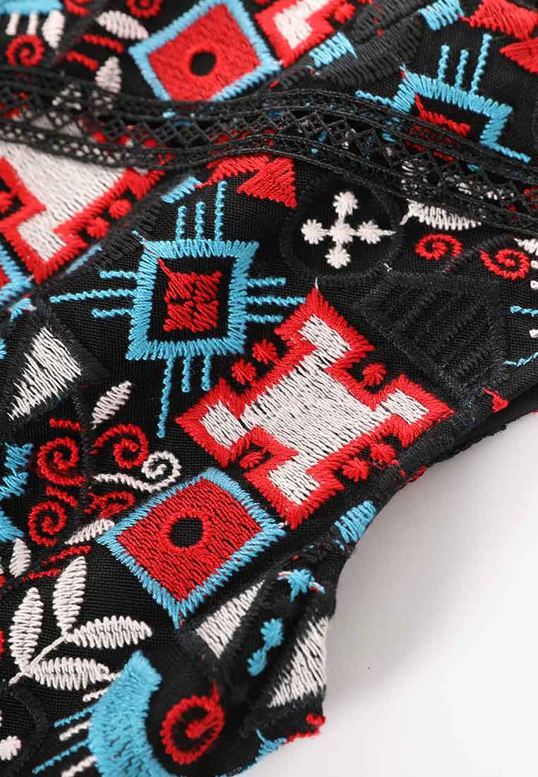Black Embroidered Totem Dress - MOISELLE