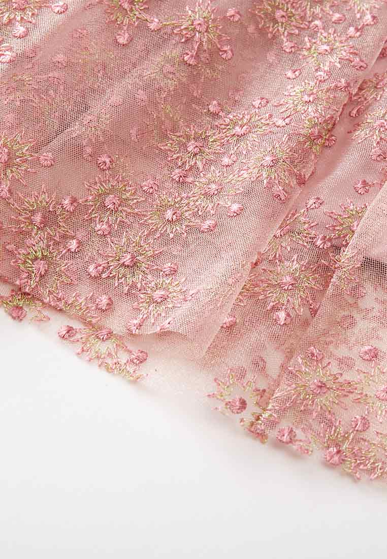 Pink Embroidered Mesh Cocktail Dress - MOISELLE