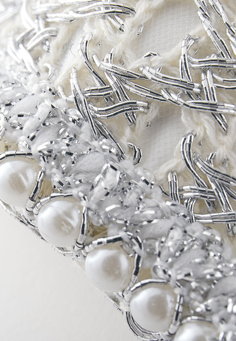 Elegant Silver Lace Long-sleeved Midi Dress - MOISELLE