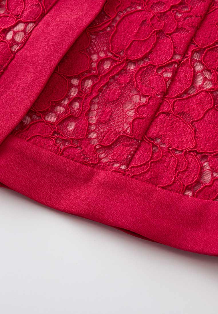 Red Jacquard Lace Cape Top - MOISELLE