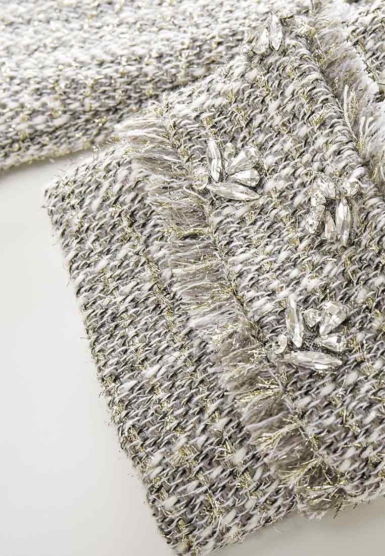 Gem-detail Lapel Tweed Coat - MOISELLE