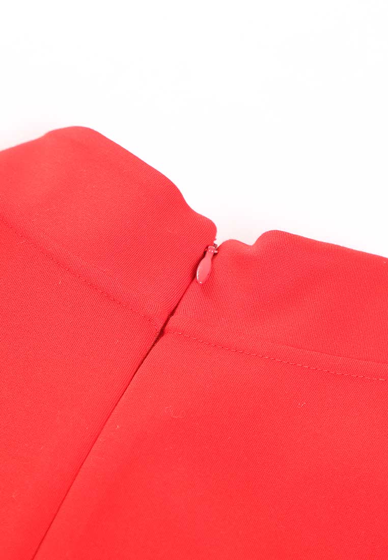 Red Mandarin Collar Cap Sleeve Top - MOISELLE
